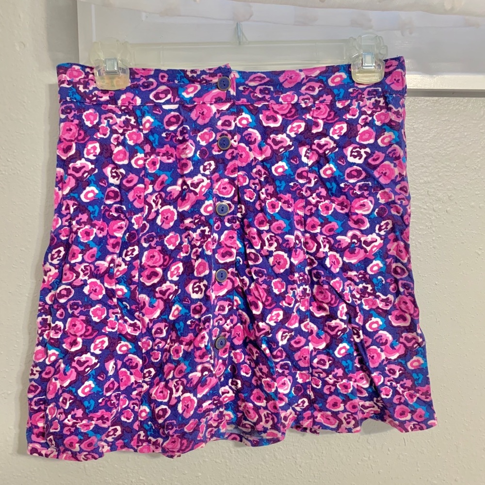 Floral Button-down Skirt With Elastic Waist Band